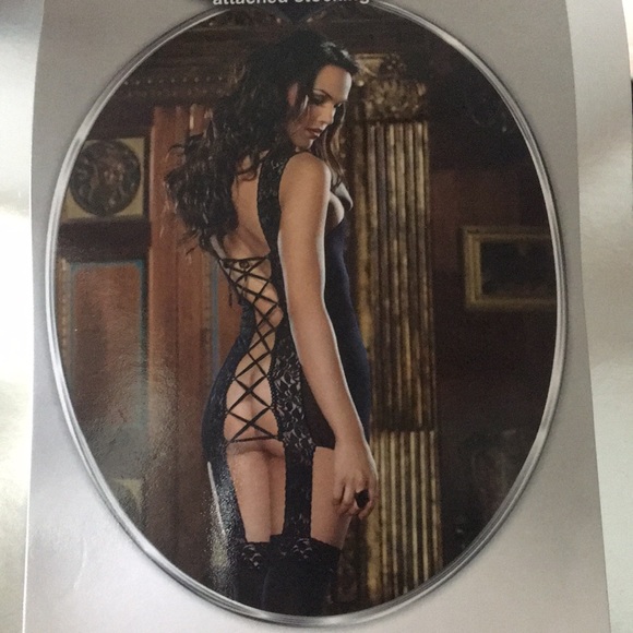 Dreamgirl Lace Garter Dress w/ attached stockings - Picture 1 of 3